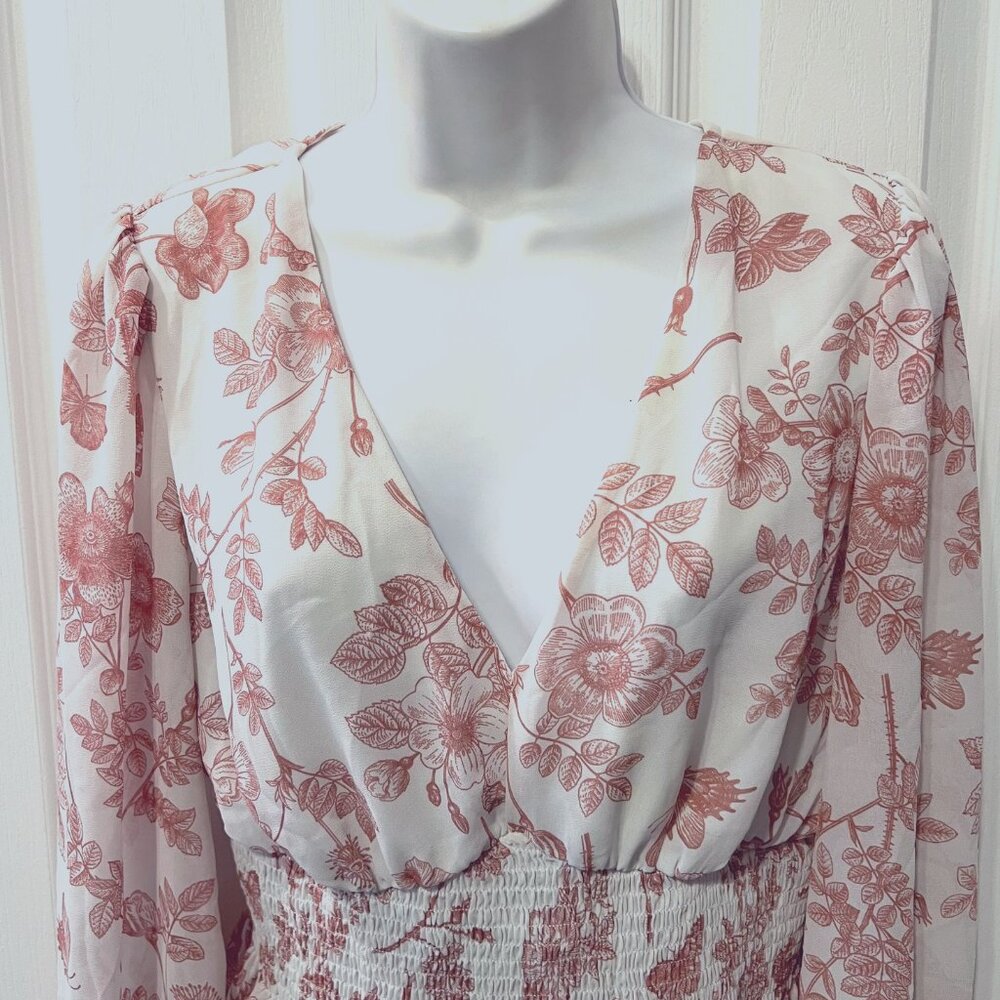 Anthropologie Lulumari-Long Fairy Sleeves-Sheer-Peplum Fitted Waist-V Neck-Med - Picture 4 of 15